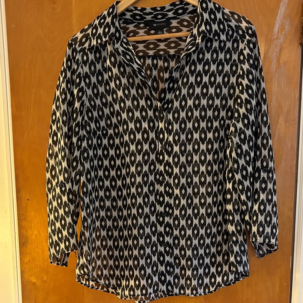 Black and White Sheer Patterned Blouse